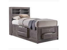 Emily Twin Storage Bed in Grey Finish