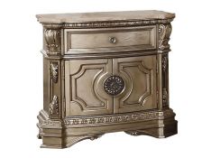 Northville Nightstand with Marble Top in Antique Silver