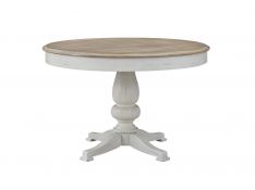 Beach Comber Round Dining Table in Weathered White with Brown Top