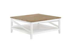 Maisy Square Coffee Table With Shelf in Brown And White