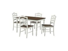 Vesta 5 Piece Dining Set in Brown and White