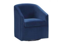 Arlo Upholstered Swivel Barrel Chair in Indigo