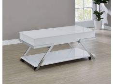 Zena Lift Top Cocktail Table with Casters in White and Chrome