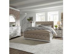 Magnolia Manor Upholstered Sleigh Bedroom Set in Antique White