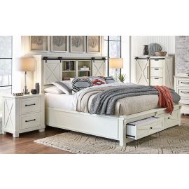 Passion Furniture Louis Philippe White King Sleigh Wood Bed with High Footboard