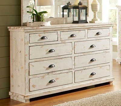 Progressive Furniture Willow Drawer Dresser In Distressed White - Local Furniture Outlet