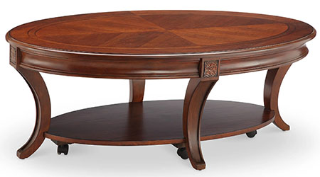 Winslet Oval Cocktail Table With Casters In Cherry - Local Furniture Outlet