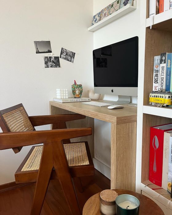 home office desk with wooden chair