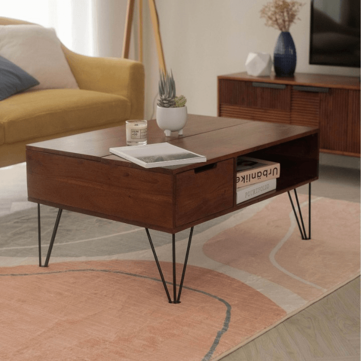 brown wooden coffee table with storage