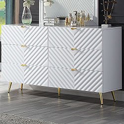 Acme Furniture Gaines 6 Drawer Dresser In High Gloss White Finish - Local Furniture Outlet