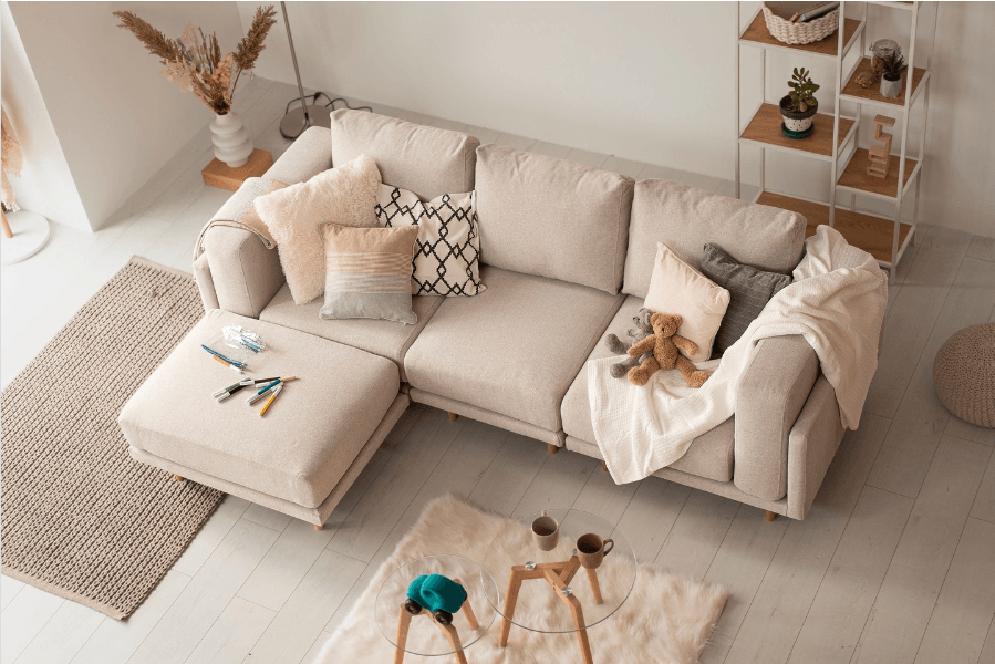 living room sofa with pillows