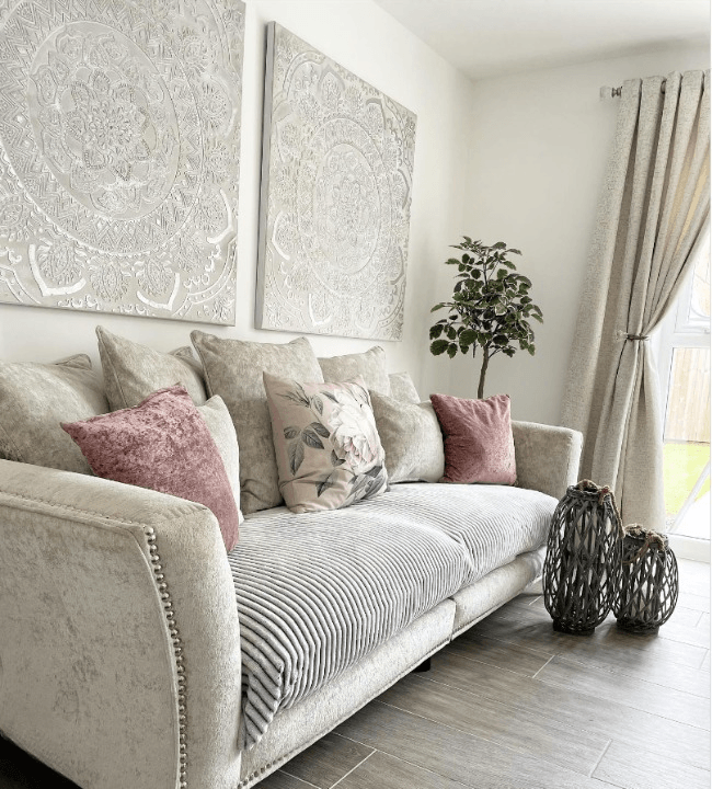 living room sofa with pillows