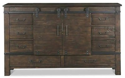 Magnussen Home Pine Hill Sliding Door Dresser In Rustic Pine - Local Furniture Outlet